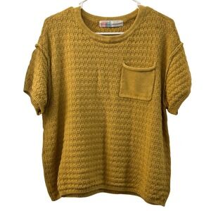 Free People Beach Yellow Textured Knit Short Sleeve Sweater Top Women's Size S